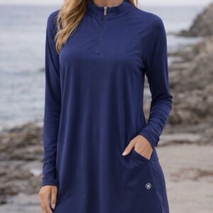 Hurley Navy Blue Mock Neck 1/4 Zip Quick Dry Long Sleeve Athletic Dress Medium